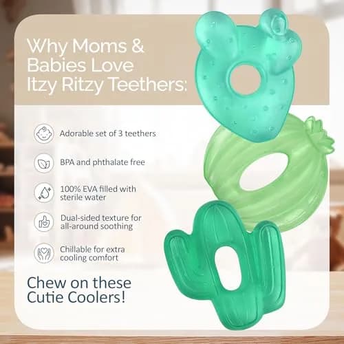 Itzy Ritzy Water-Filled Cactus Teethers for Babies 3+ Months | Set of 3, Green, BPA-Free thumbnail 3