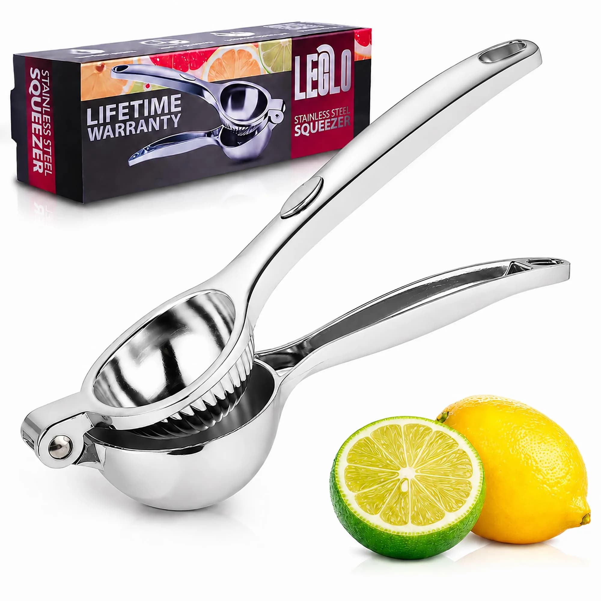 LEGLO Stainless Steel Lemon Squeezer Handheld Juicer for Limes & Small Oranges | 20 cm (7.9 in) — Silver-standart