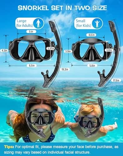 Greatever Snorkeling Gear for Adults Kids | Dry Snorkel Mask Set Anti-Fog with Panoramic View thumbnail 5