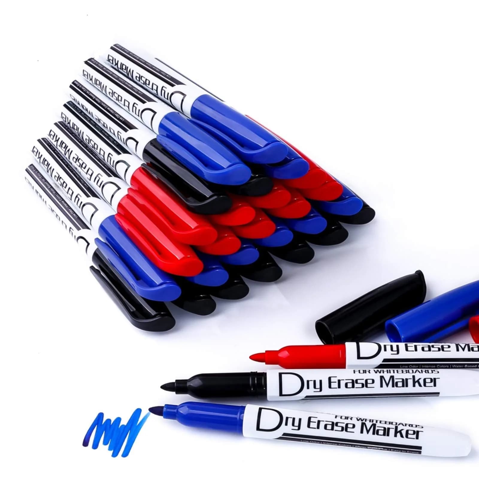 Volcanics Dry Erase Whiteboard Markers, Fine Tip, 3 Colors, 30 Count | Non-Toxic, Water-Based Ink - main product image