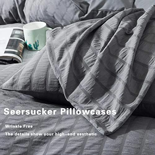 AveLom Dark Gray Seersucker Duvet Cover Twin Size | Microfiber Textured Bedding thumbnail 5