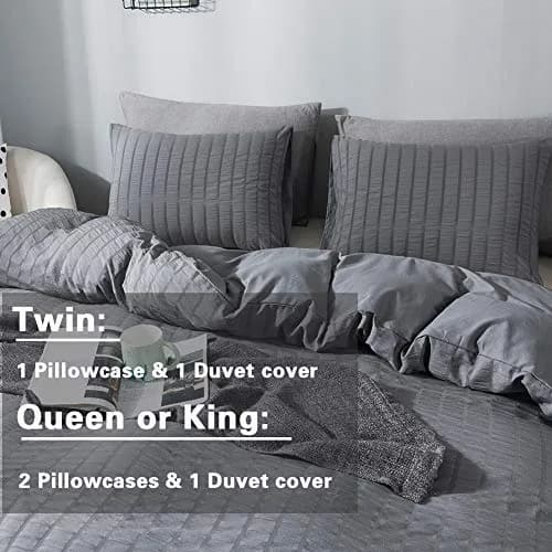 AveLom Dark Gray Seersucker Duvet Cover Twin Size | Microfiber Textured Bedding thumbnail 6