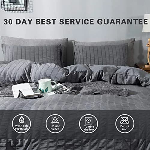 AveLom Dark Gray Seersucker Duvet Cover Twin Size | Microfiber Textured Bedding thumbnail 7