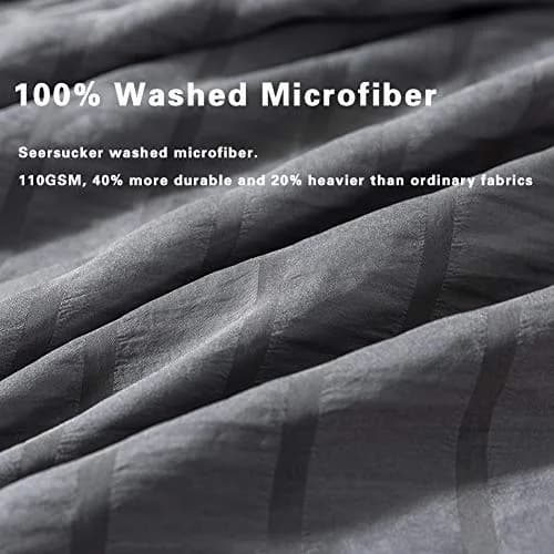 AveLom Dark Gray Seersucker Duvet Cover Twin Size | Microfiber Textured Bedding thumbnail 3