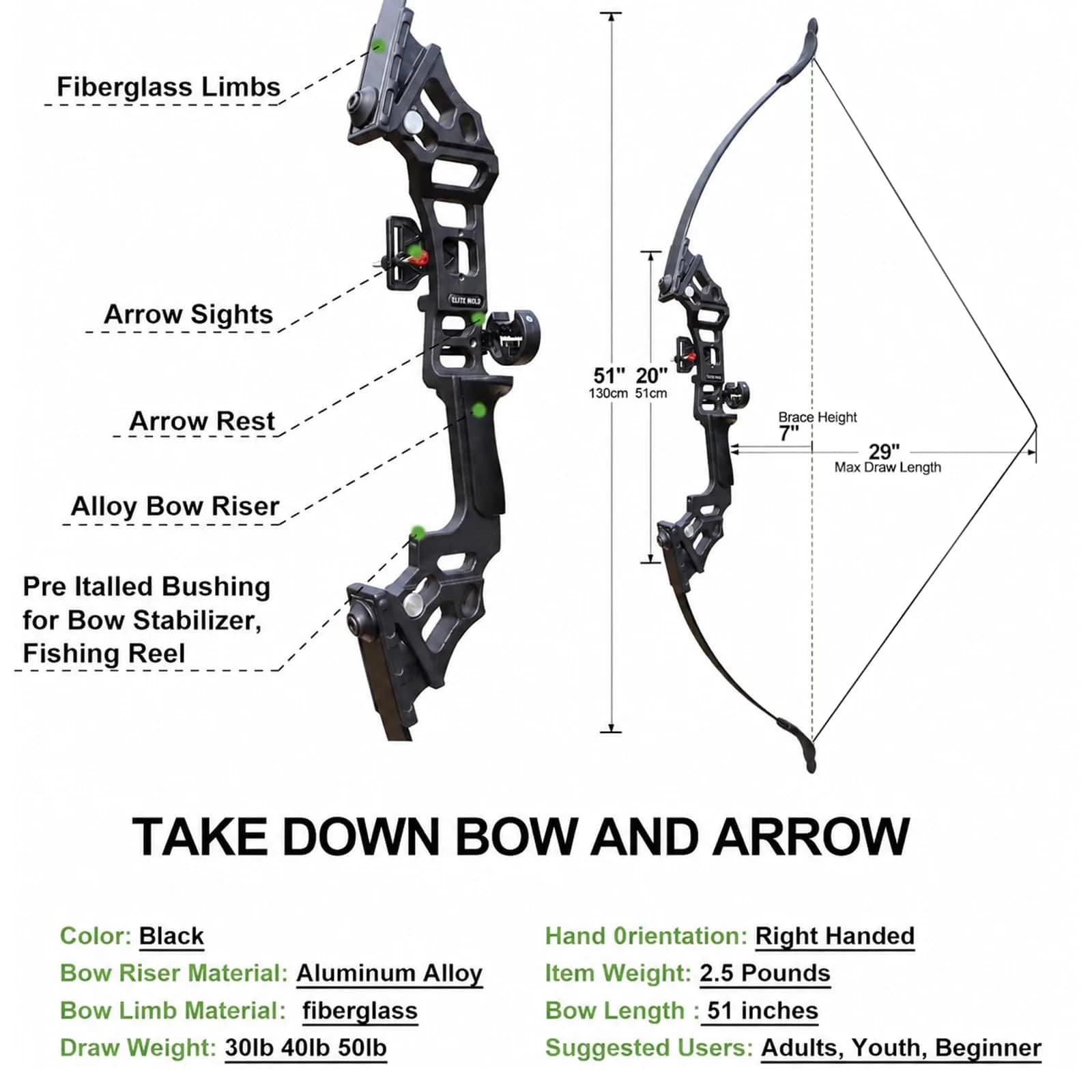IS-TONGTU Takedown Recurve Bow and Arrow Set 51" 40 lb | Complete Archery Kit for Beginners - view 6