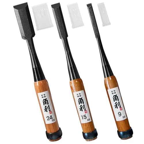 KAKURI Japanese Wood Chisel Set [Long Handle] 3 Piece | Sharp Carbon Steel Blades for Woodworking thumbnail 1