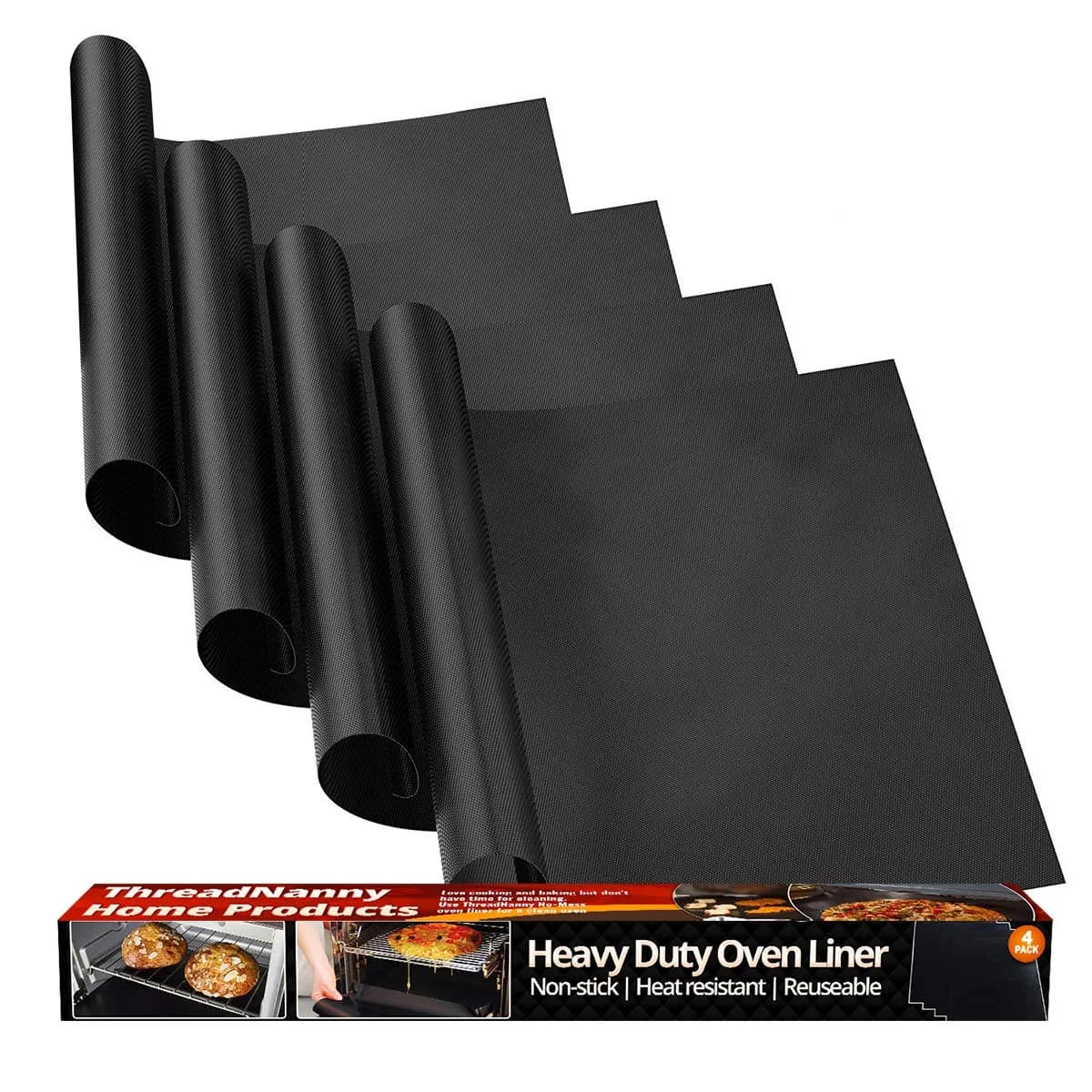 ThreadNanny Heavy Duty Oven Liners 4 Pack 43cm x 63.5cm (17" x 25") | Protects Oven Bottom from Spills - main product image