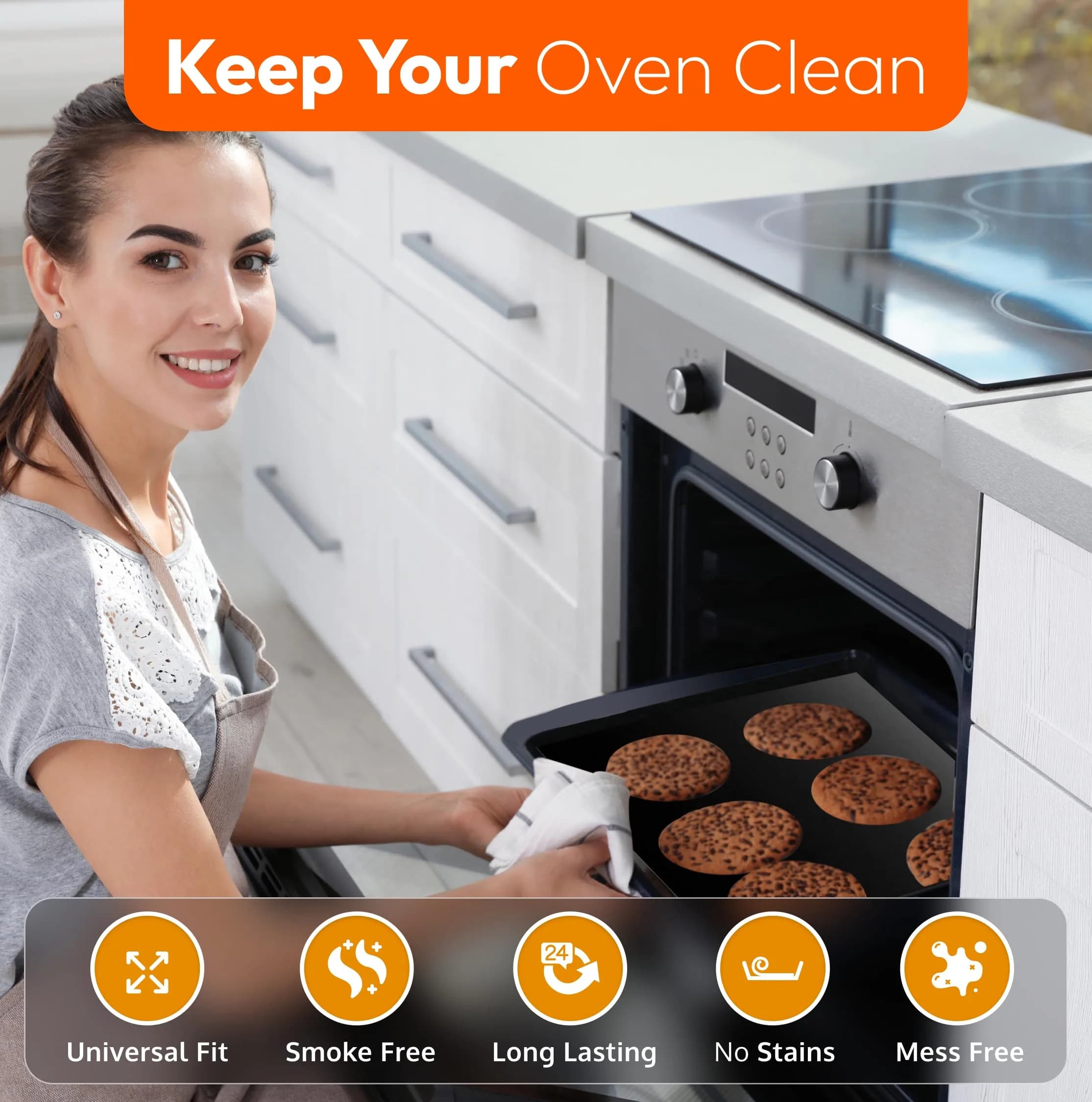 ThreadNanny Heavy Duty Oven Liners 4 Pack 43cm x 63.5cm (17" x 25") | Protects Oven Bottom from Spills - view 5