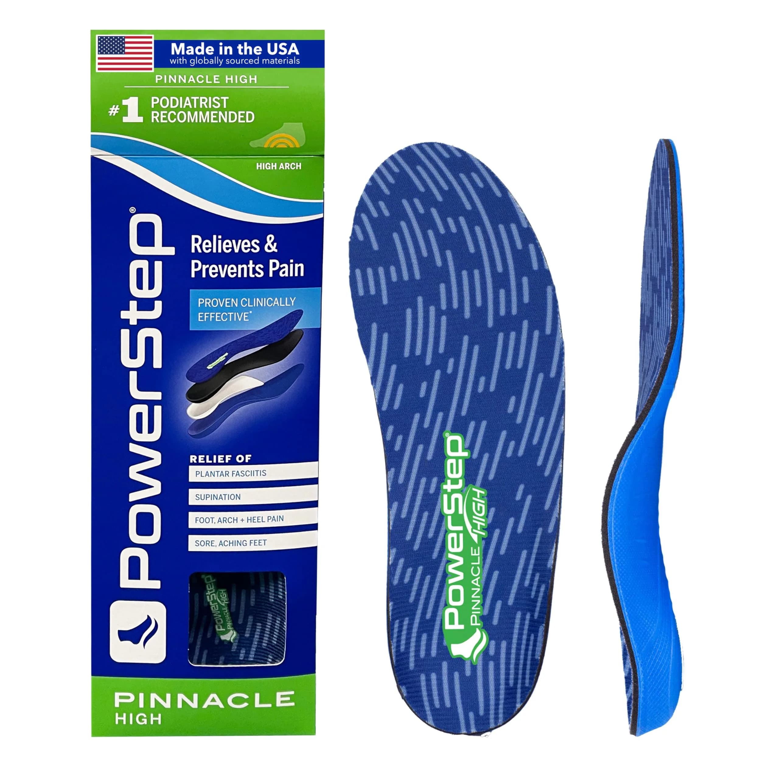 PowerStep Pinnacle High Arch Orthotic Insoles | Plantar Fasciitis Relief & Supination Support for Men & Women - main product image
