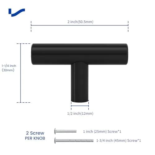 LONTAN 12 Pack Black Cabinet Knobs | Stainless Steel, 2 Inch, Modern Hardware thumbnail 3