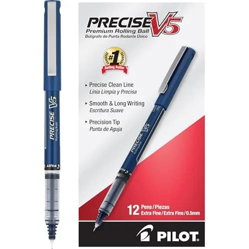 PILOT Precise V5 Rollerball Pens 0.5mm | Fine Point, Navy, Pack of 12 thumbnail 1