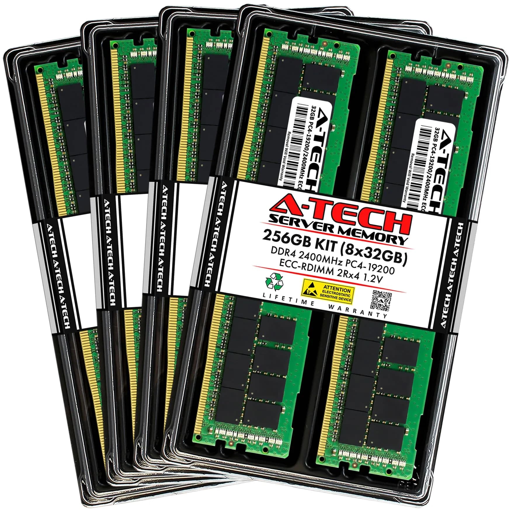 A-Tech 256GB Kit (8x32GB) DDR4 2400MHz ECC RDIMM 2Rx4 Dual Rank 1.2V Server & Workstation RAM Memory Upgrade Modules - main product image