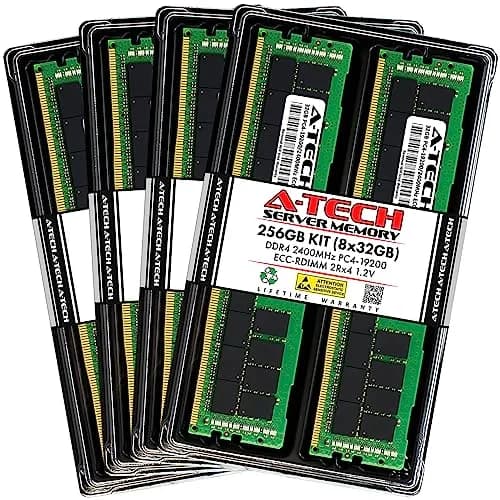 A-Tech 256GB Kit (8x32GB) DDR4 2400MHz ECC RDIMM 2Rx4 Dual Rank 1.2V Server & Workstation RAM Memory Upgrade Modules thumbnail 1
