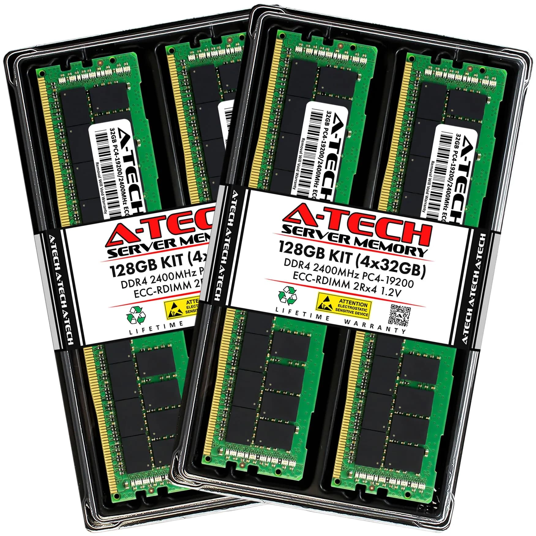 A-Tech 64GB Kit (2x32GB) DDR4 2400MHz ECC RDIMM 2Rx4 Dual Rank 1.2V Server & Workstation RAM — 4 Module Kit
