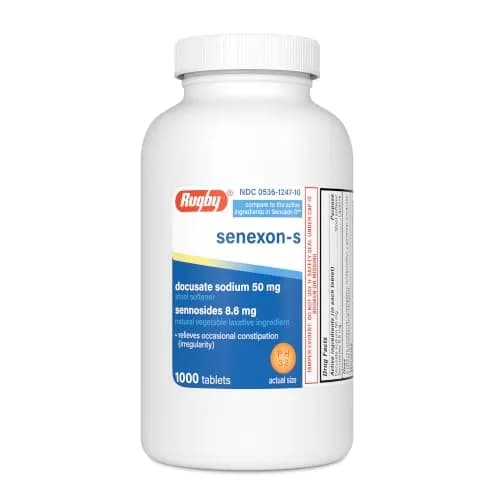 Rugby Senexon-S Natural Vegetable Laxative Plus Stool Softener - Docusate Sodium 50 mg - Sennosides 8.6 mg | Supports Occasional Constipation Relief thumbnail 1
