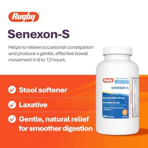 Rugby Senexon-S Natural Vegetable Laxative Plus Stool Softener - Docusate Sodium 50 mg - Sennosides 8.6 mg | Supports Occasional Constipation Relief thumbnail 3