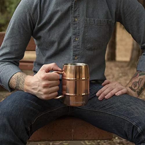 Stansport Stainless Steel Mug - Copper | 16 oz Insulated Camping Cup with Spill-Resistant Lid thumbnail 3
