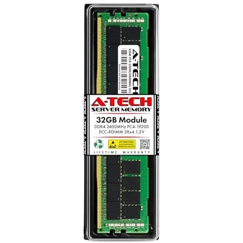 A-Tech 32GB DDR4 2400MHz ECC RDIMM 2Rx4 Dual Rank 1.2V Server & Workstation RAM Module | 2400MHz PC4-19200 ECC Registered DIMM thumbnail 1