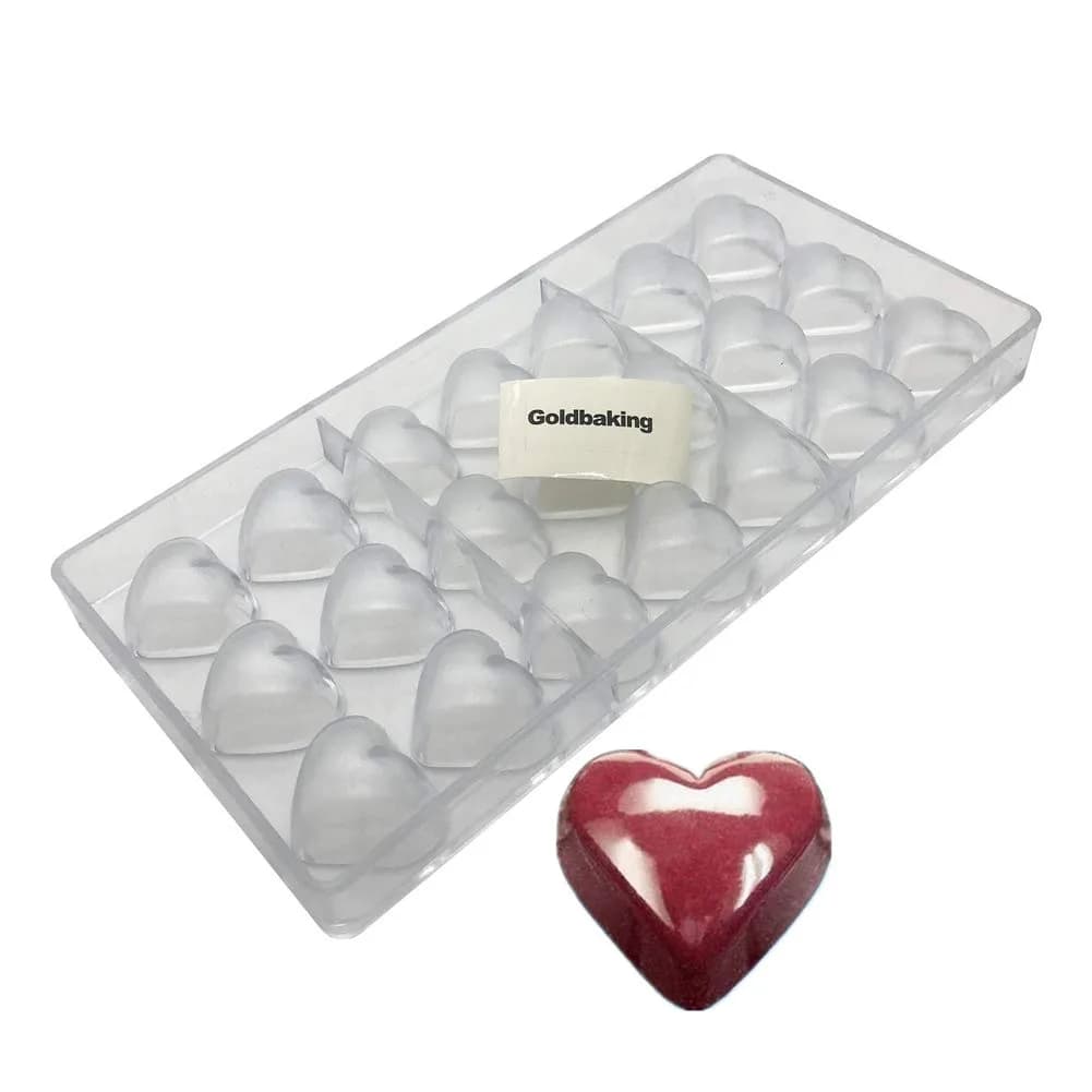 Goldbaking 3D Heart Chocolate Mold Polycarbonate 21 Cavities | Professional Gloss Finish - main product image
