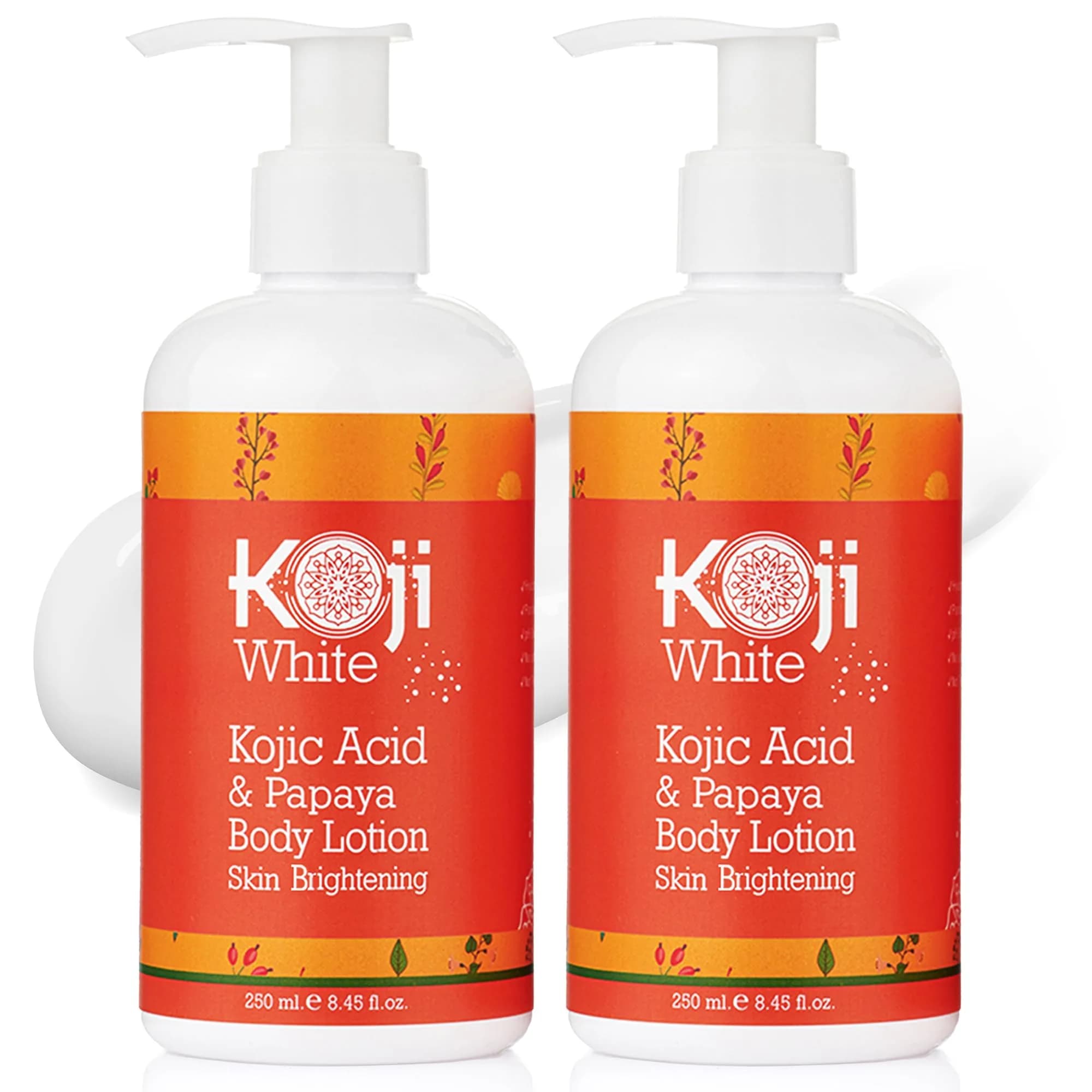 Koji White Kojic Acid & Papaya Body Lotion 8.45 Fl Oz (2 Bottles) Brightening & Moisturizing — Orange