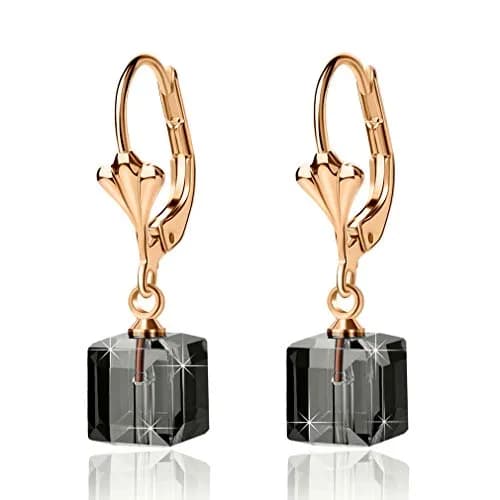 EVEVIC Austrian Crystal Cube Drop Leverback Earrings for Women | Modern Geometric Crystal Jewelry thumbnail 1