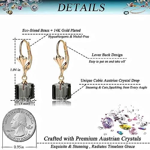 EVEVIC Austrian Crystal Cube Drop Leverback Earrings for Women | Modern Geometric Crystal Jewelry thumbnail 4