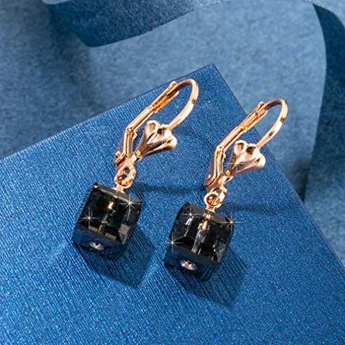 EVEVIC Austrian Crystal Cube Drop Leverback Earrings for Women | Modern Geometric Crystal Jewelry thumbnail 3