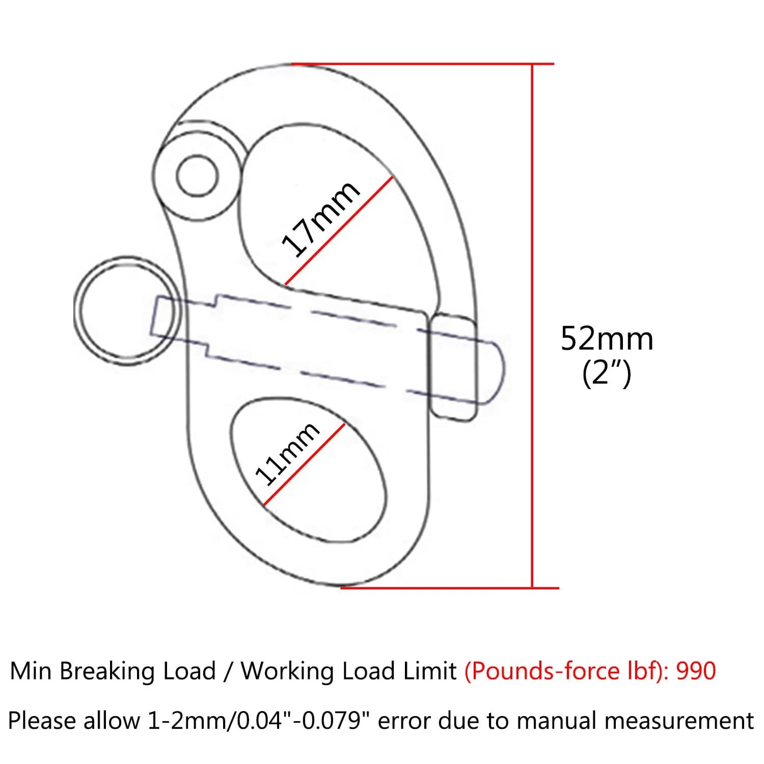NRC&XRC 2" (52mm) 316 Stainless Steel Fixed Bail Snap Shackle Pair | Marine Grade Rigging Hardware - view 2