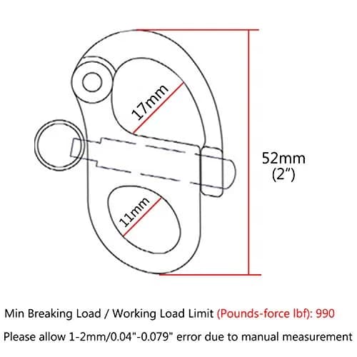 NRC&XRC 2" (52mm) 316 Stainless Steel Fixed Bail Snap Shackle Pair | Marine Grade Rigging Hardware thumbnail 2