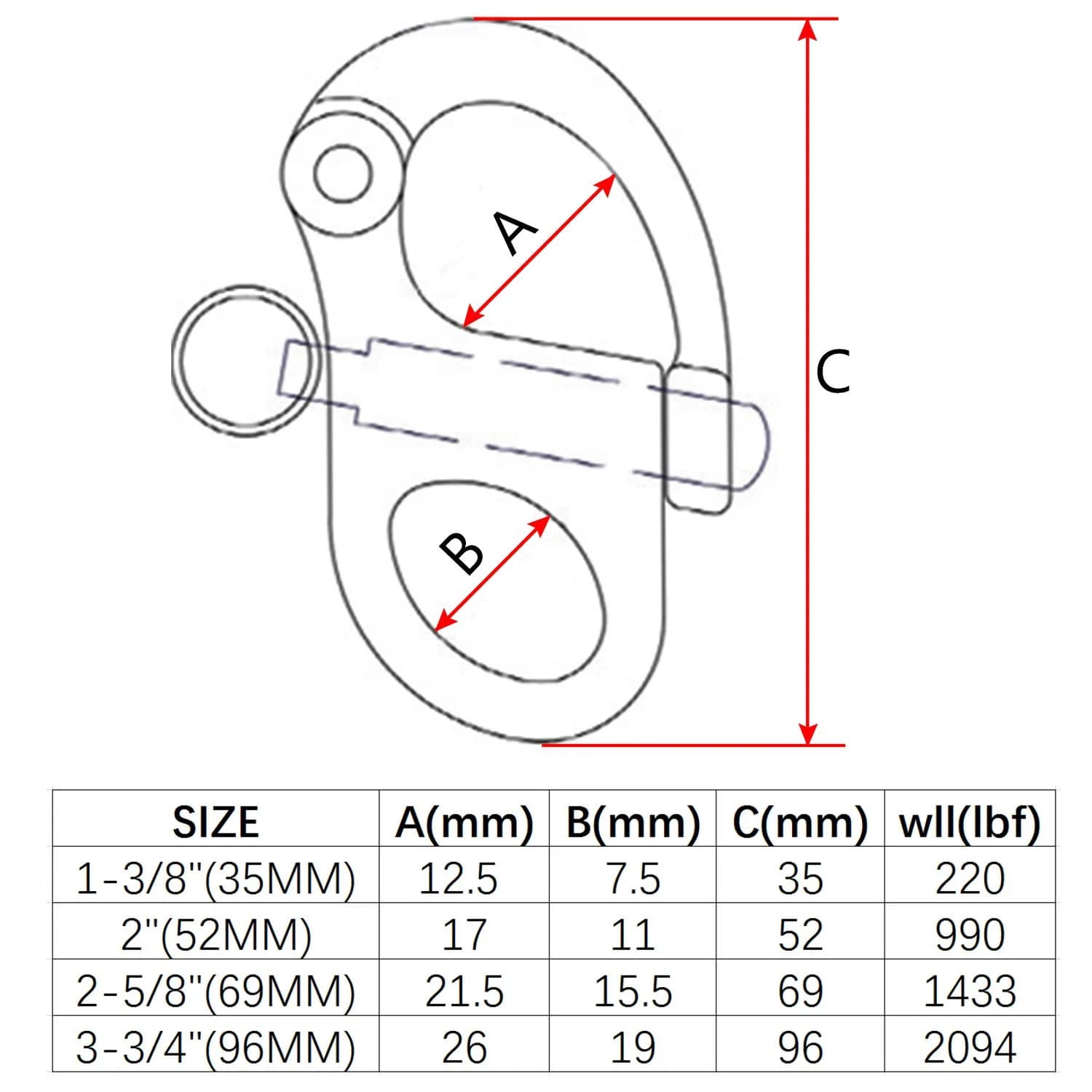 NRC&XRC 2" (52mm) 316 Stainless Steel Fixed Bail Snap Shackle Pair | Marine Grade Rigging Hardware - view 3