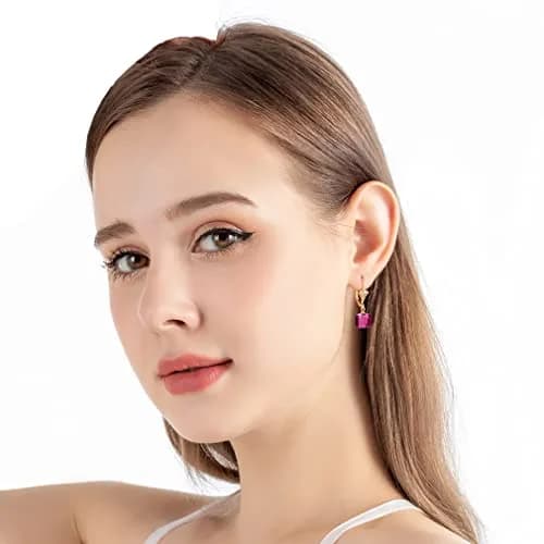 EVEVIC Austrian Crystal Cube Drop Leverback Earrings for Women | Geometric Sparkle, 14K Gold Plated, Secure Fit thumbnail 7