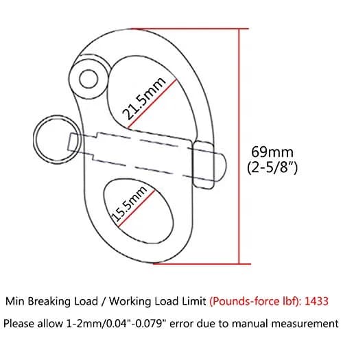 NRC&XRC 2-5/8" (69mm) 316 Stainless Steel Fixed Bail Snap Shackle | 1433 lbf Breaking Load thumbnail 2