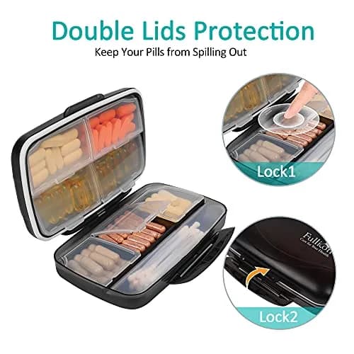 Fullicon Moisture Proof Travel Pill Organizer, 8 Compartments, Grey | Jumbo 8 Compartments, Airtight & Moistureproof thumbnail 4