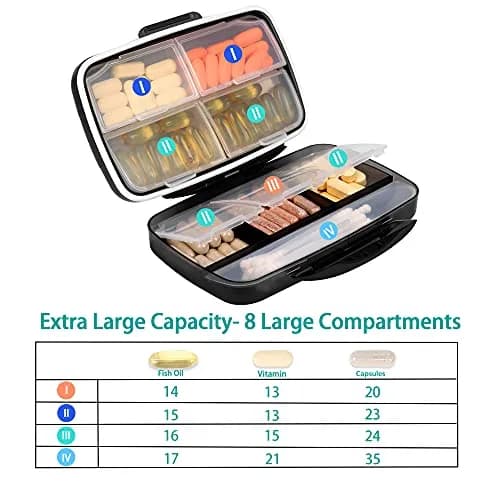 Fullicon Moisture Proof Travel Pill Organizer, 8 Compartments, Grey | Jumbo 8 Compartments, Airtight & Moistureproof thumbnail 2