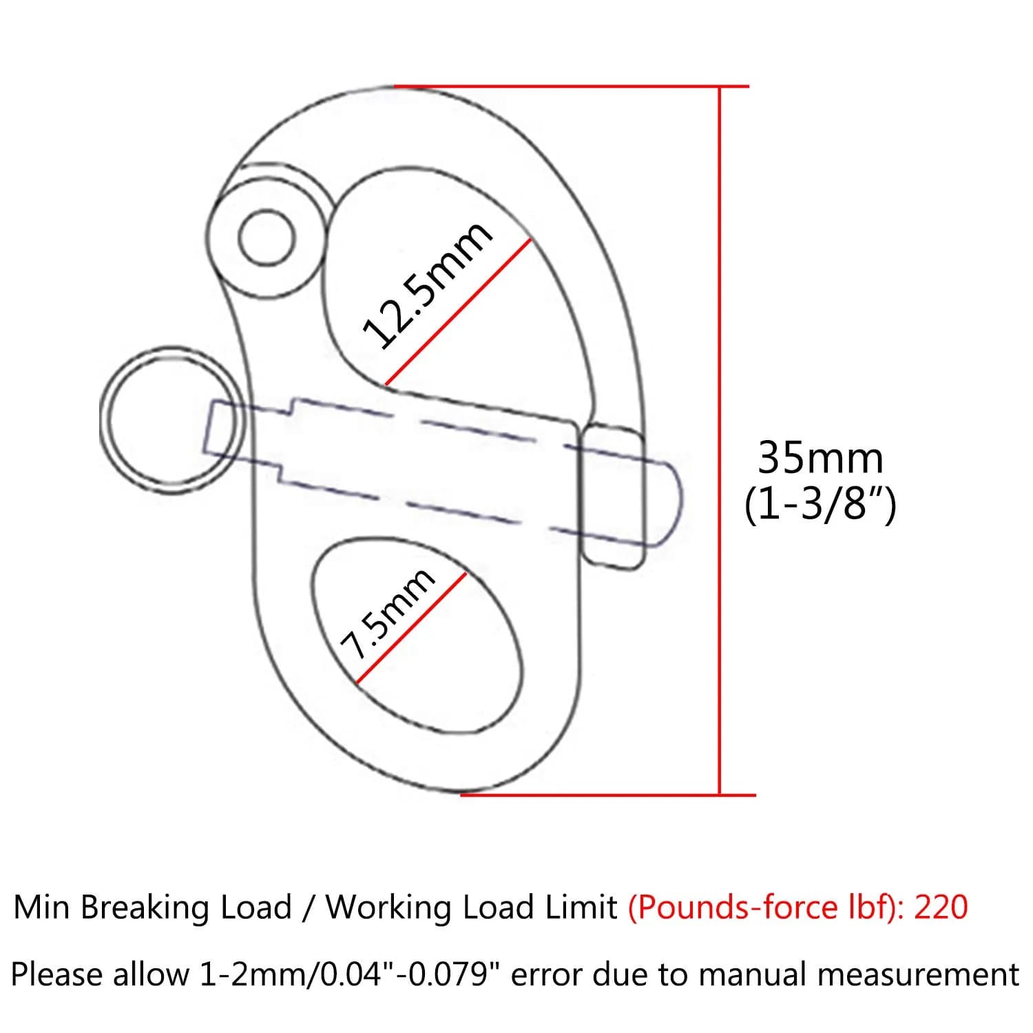 NRC&XRC 316 Stainless Steel Fixed Bail Snap Shackle 35mm (1.38") | Marine Grade for Sailing & Bracelets - view 2