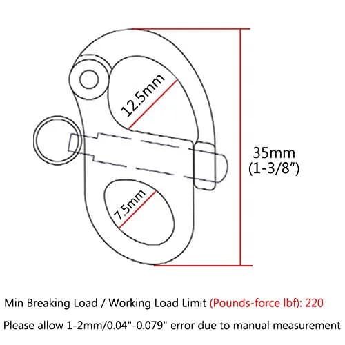 NRC&XRC 316 Stainless Steel Fixed Bail Snap Shackle 35mm (1.38") | Marine Grade for Sailing & Bracelets thumbnail 2