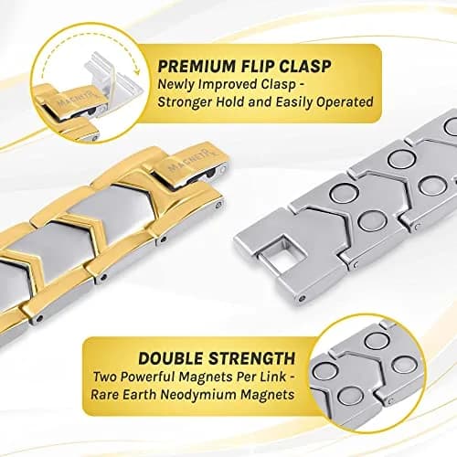 MagnetRX Ultra Strength Magnetic Bracelet for Men Gold/Silver 23cm (9 inches) | 38 Gauss Magnets for Wellbeing thumbnail 4