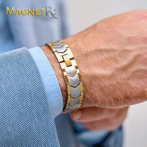 MagnetRX Ultra Strength Magnetic Bracelet for Men Gold/Silver 23cm (9 inches) | 38 Gauss Magnets for Wellbeing thumbnail 7