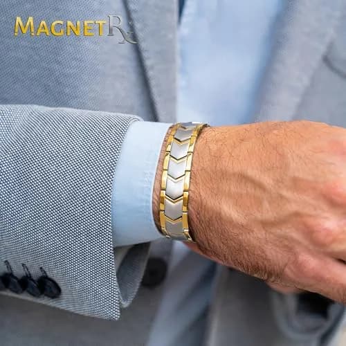 MagnetRX Ultra Strength Magnetic Bracelet for Men Gold/Silver 23cm (9 inches) | 38 Gauss Magnets for Wellbeing thumbnail 2