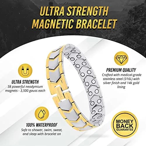 MagnetRX Ultra Strength Magnetic Bracelet for Men Gold/Silver 23cm (9 inches) | 38 Gauss Magnets for Wellbeing thumbnail 3