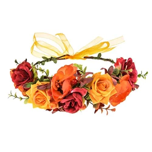 Vividsun Floral Crown Headpiece Yellow Red | Handmade Flower Wreath for Weddings & Festivals thumbnail 1
