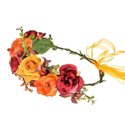 Vividsun Floral Crown Headpiece Yellow Red | Handmade Flower Wreath for Weddings & Festivals thumbnail 2