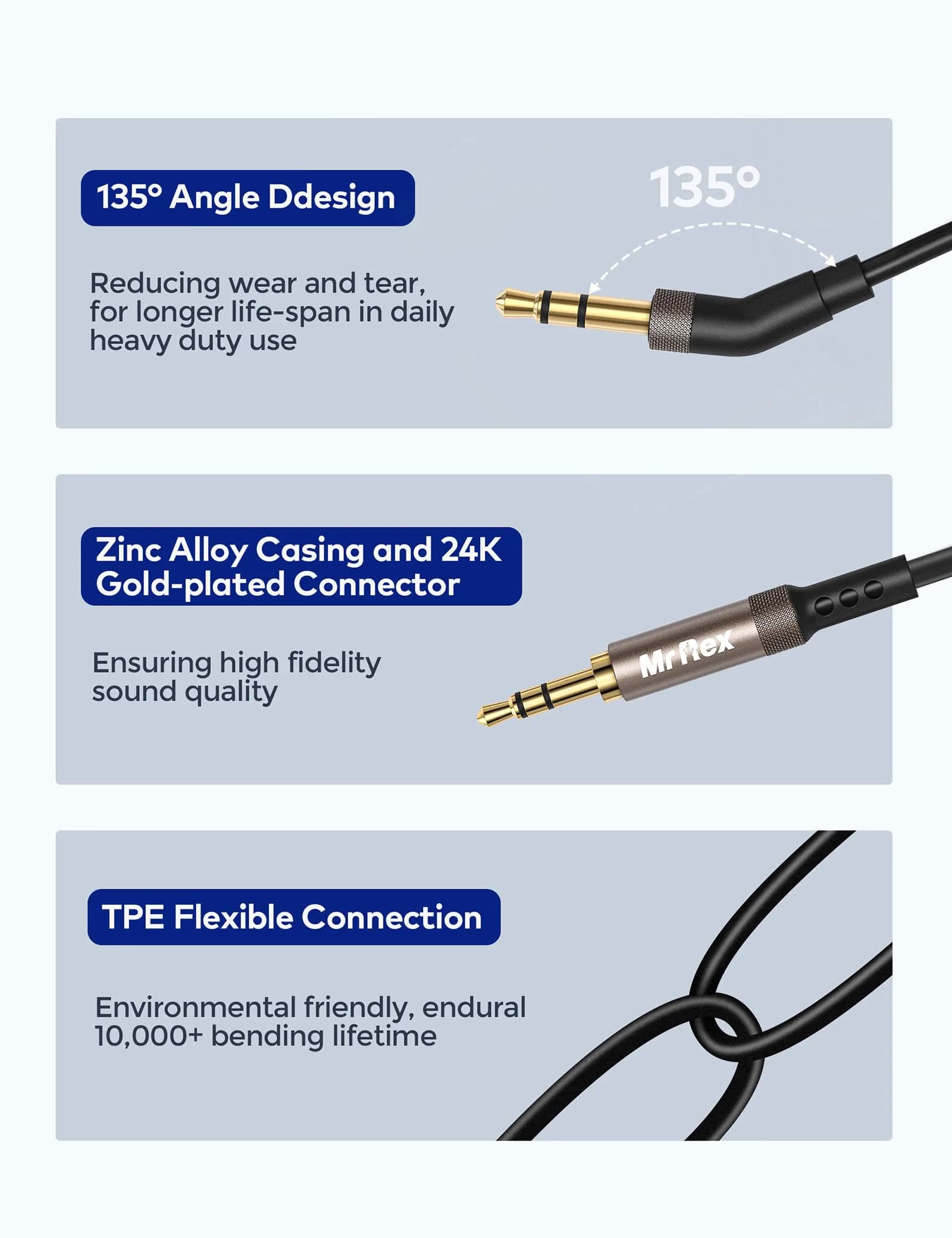 Mr Rex 6.5FT 3.5mm to 2.5mm Audio Cable for Bose & JBL Headphones - 1 Pack - view 3