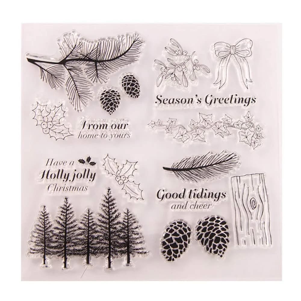 LZBRDY Christmas Trees Branch Leaves Pine Cones Bow Clear Rubber Stamps | Festive Holiday Crafting — T1641