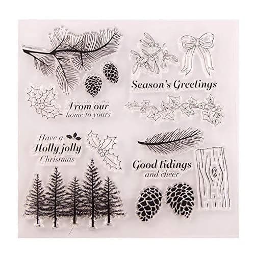 LZBRDY Christmas Trees Branch Leaves Pine Cones Bow Clear Rubber Stamps | Festive Holiday Crafting thumbnail 1