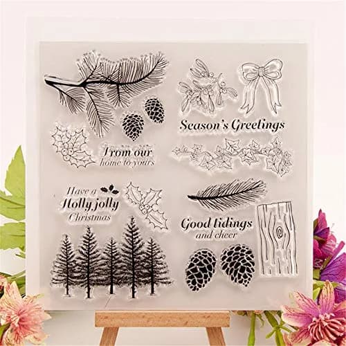 LZBRDY Christmas Trees Branch Leaves Pine Cones Bow Clear Rubber Stamps | Festive Holiday Crafting thumbnail 2