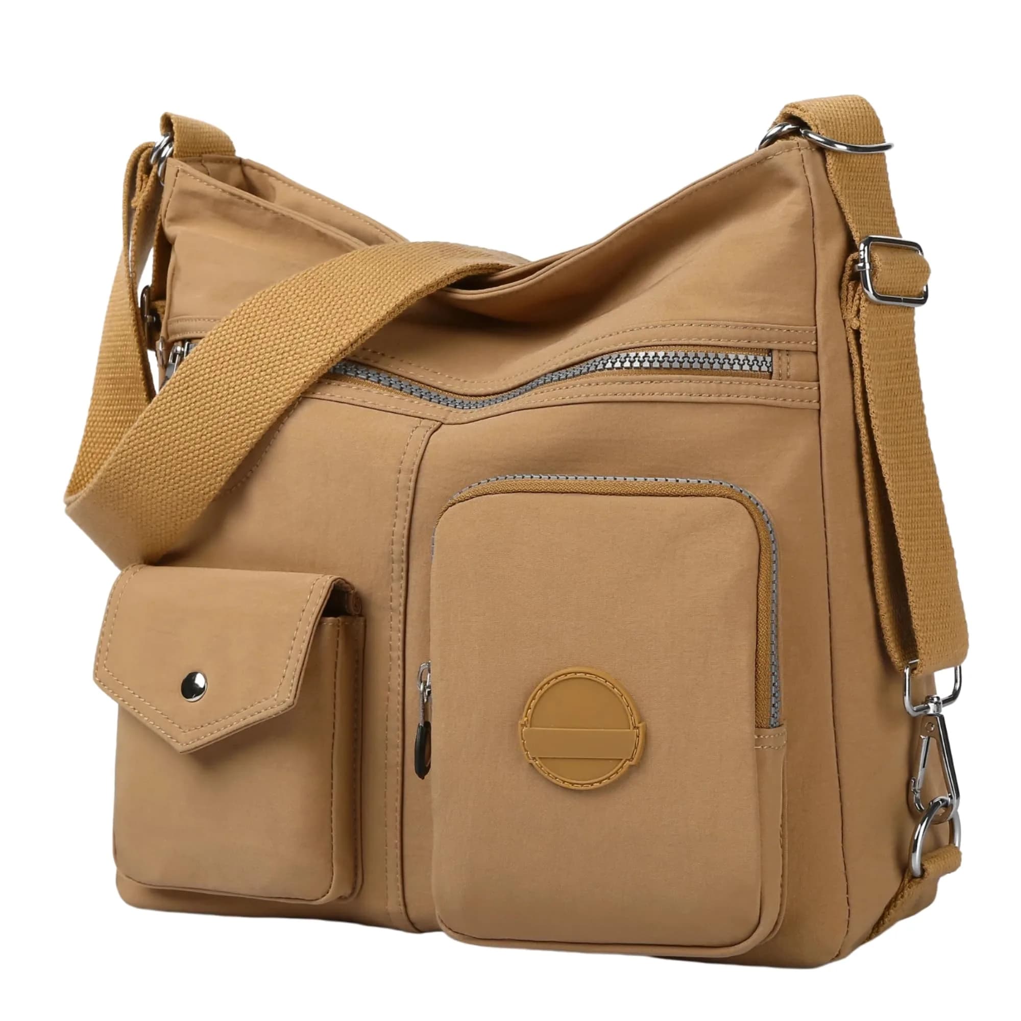 Dora & Liz Hobo Purse for Women, Nylon Crossbody Shoulder Handbag Convertible Backpack, Grey (33.6cm x 9.7cm x 26.5cm) — Beige
