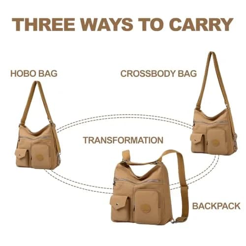 Dora & Liz Hobo Purse for Women, Nylon Crossbody Shoulder Handbag Convertible Backpack 34cm (13.39") | Multi-Way Carry Water-Resistant Bag thumbnail 6