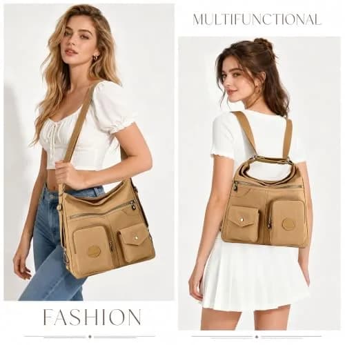 Dora & Liz Hobo Purse for Women, Nylon Crossbody Shoulder Handbag Convertible Backpack 34cm (13.39") | Multi-Way Carry Water-Resistant Bag thumbnail 2