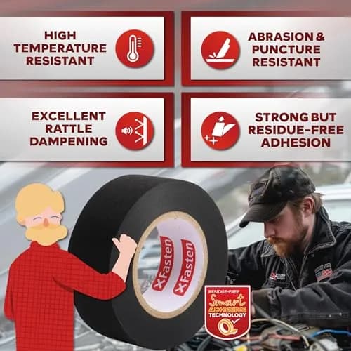 XFasten Wire Harness Tape, 3/4-Inch x 50-Foot (3-Pack) | High Temp Automotive Felt Cloth Tape for Cables thumbnail 2